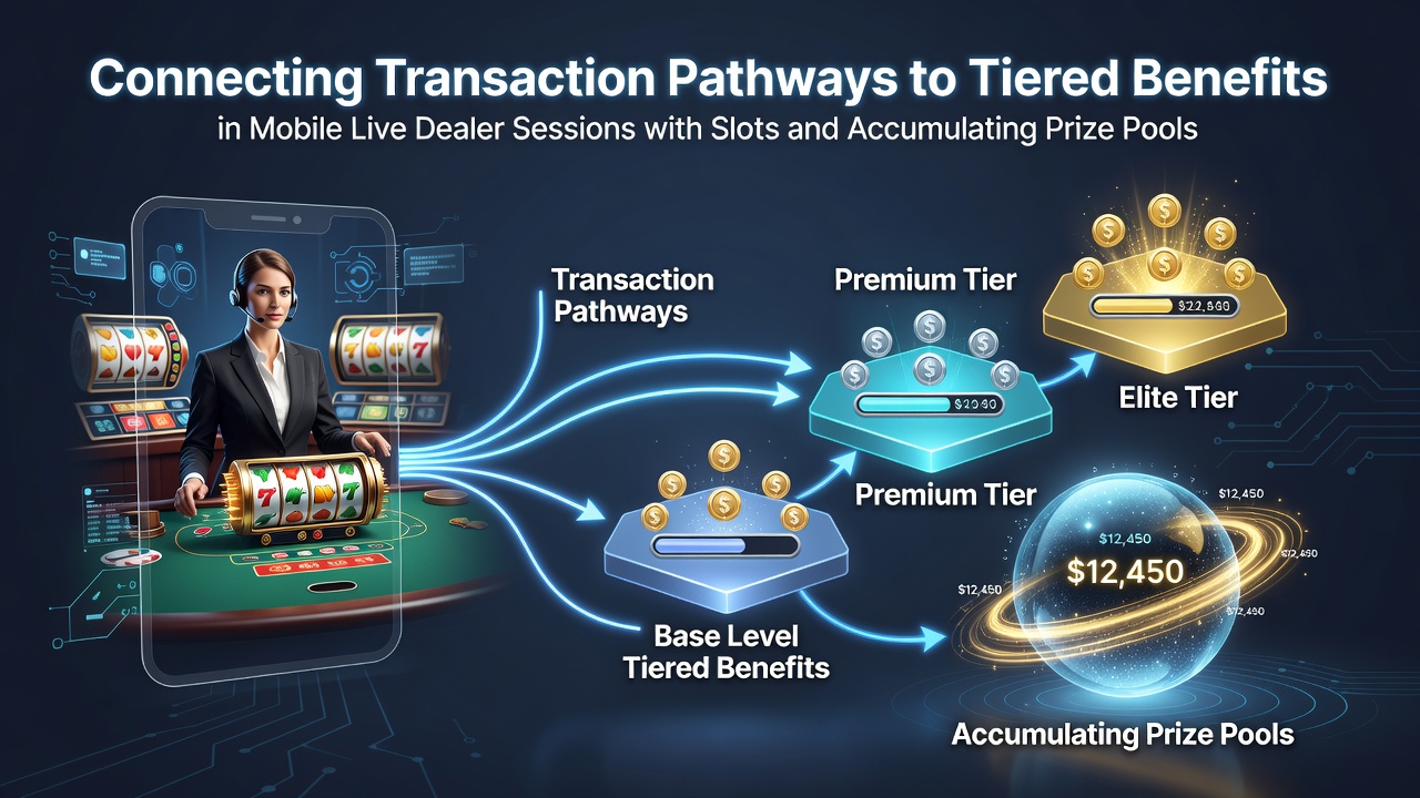 Mobile Live-Dealer-Session mit integrierten Slots und Preispool-Anzeige auf einem Smartphone-Display