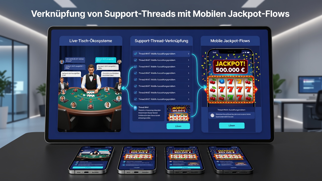 Darstellung mobiler Jackpot-Integration mit Support- und Zahlungsnetzwerken